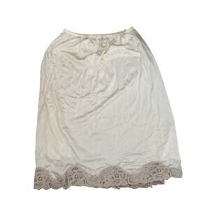 Vanity Fair Women's White All Nylon Lace Trim Slip Midi Skirt Size Medium